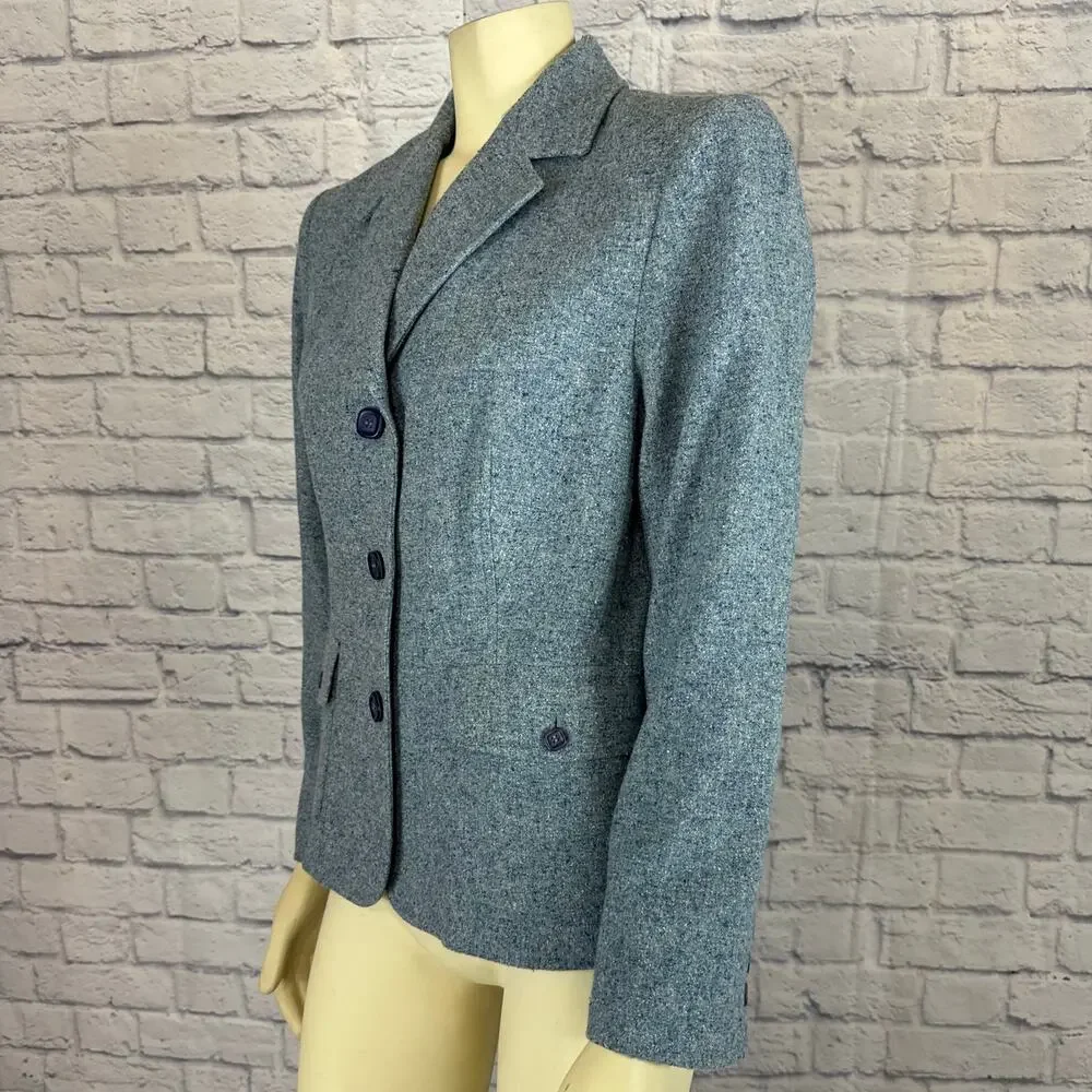 Vintage 1990s L.L. Bean Blue Wool Silk Mix Tweed Blazer medium petite - Picture 9 of 16